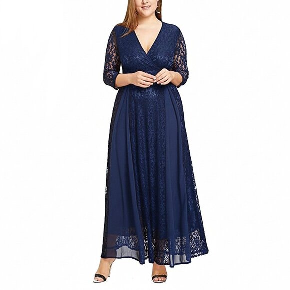 Yisibia Dresses & Skirts - Yisibia 4XL Navy Lace Ball Gown Formal Plus Size Ladies Long Maxi Dress NWT
